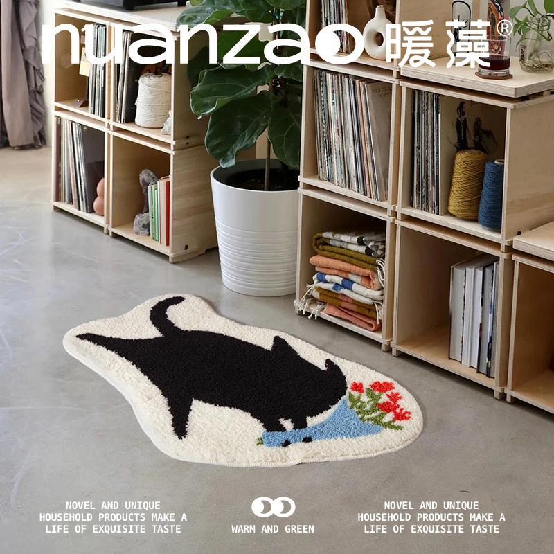 暖藻张乐陆X暖藻 么么黑联名床边毯女孩卧室可爱地毯卫生间垫免胶