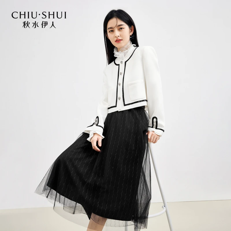 【丽公主】秋水伊人优雅黑白撞色套装短外套半身裙女623102A012405