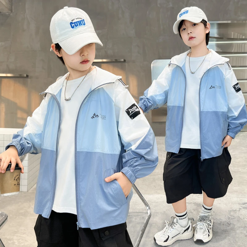 洋气防晒衣连帽中大童夏季防紫外线防晒服儿童透气男童外套韩版