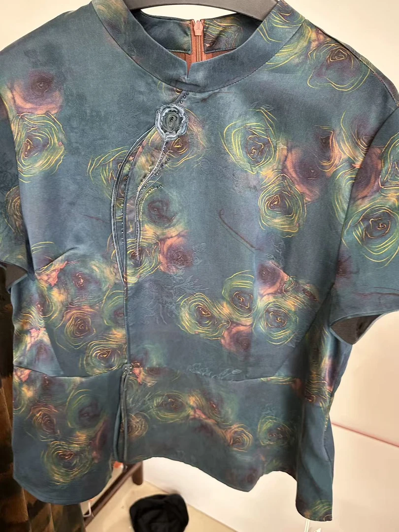 叶辰甄选香云纱  100%蚕丝香云纱重缎上衣衬衫(8795)