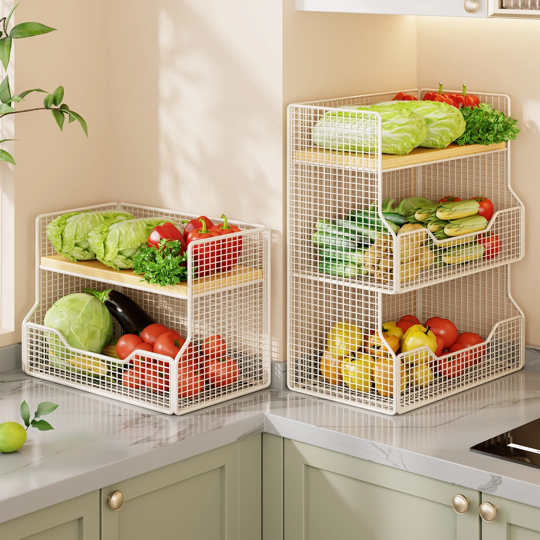 厨房置物架台面蔬菜双层架子灶台上放菜收纳筐小型菜篮子桌面零食