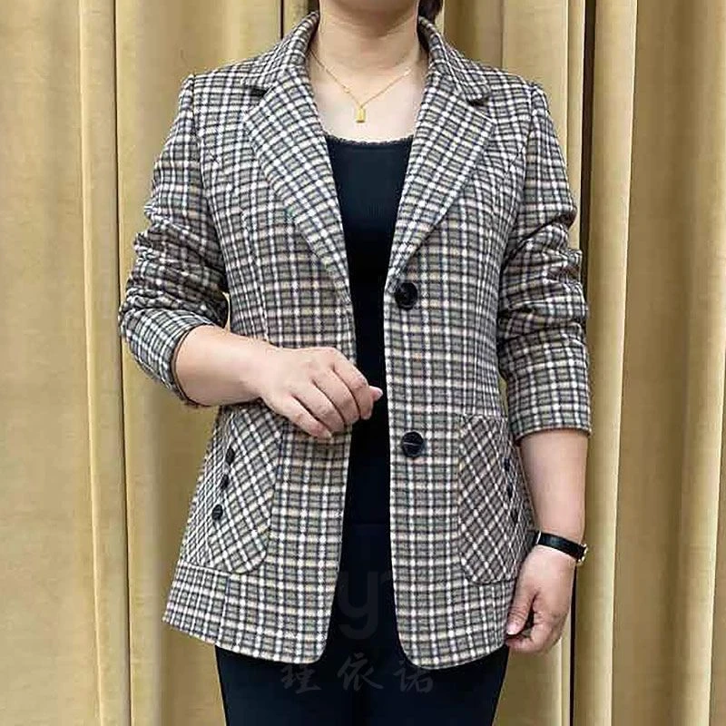哥弟阿玛施正品妈妈春装气质毛呢外套2025新款中老年女装洋气格子