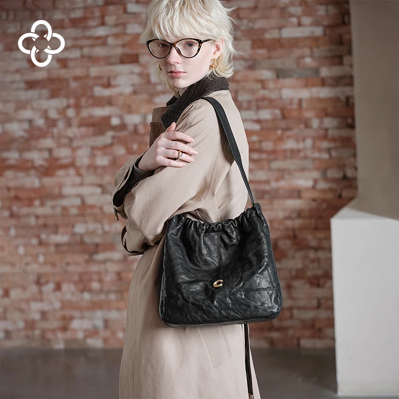 CASSILE/卡思乐腋下包女2025新款高级感植鞣褶皱设计单肩通勤包包