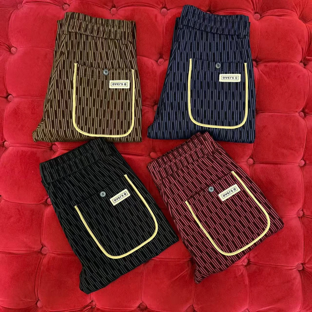 2025年秋冬季男士时尚百搭厚款潮流多色植绒条纹修身小脚裤