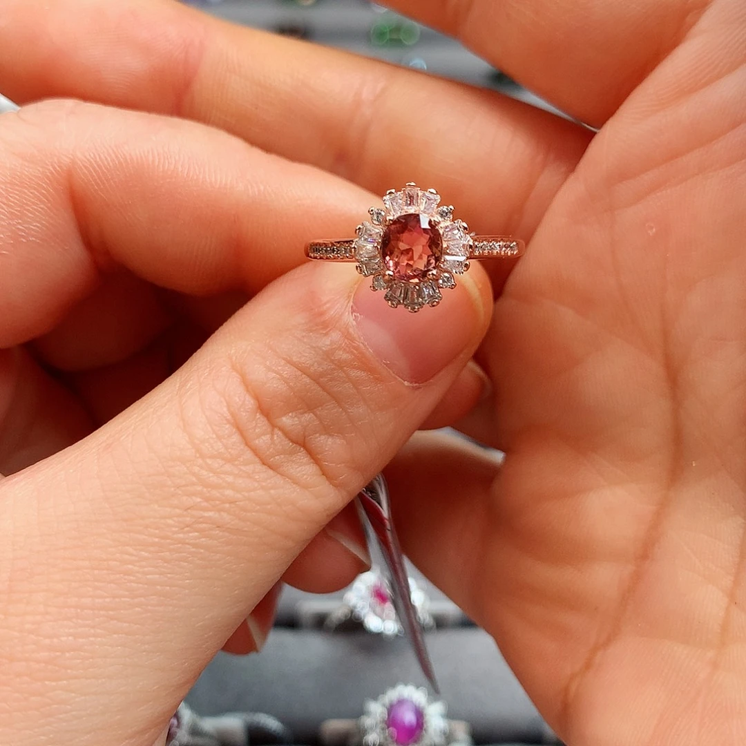 银S925镶嵌戒指碧玺