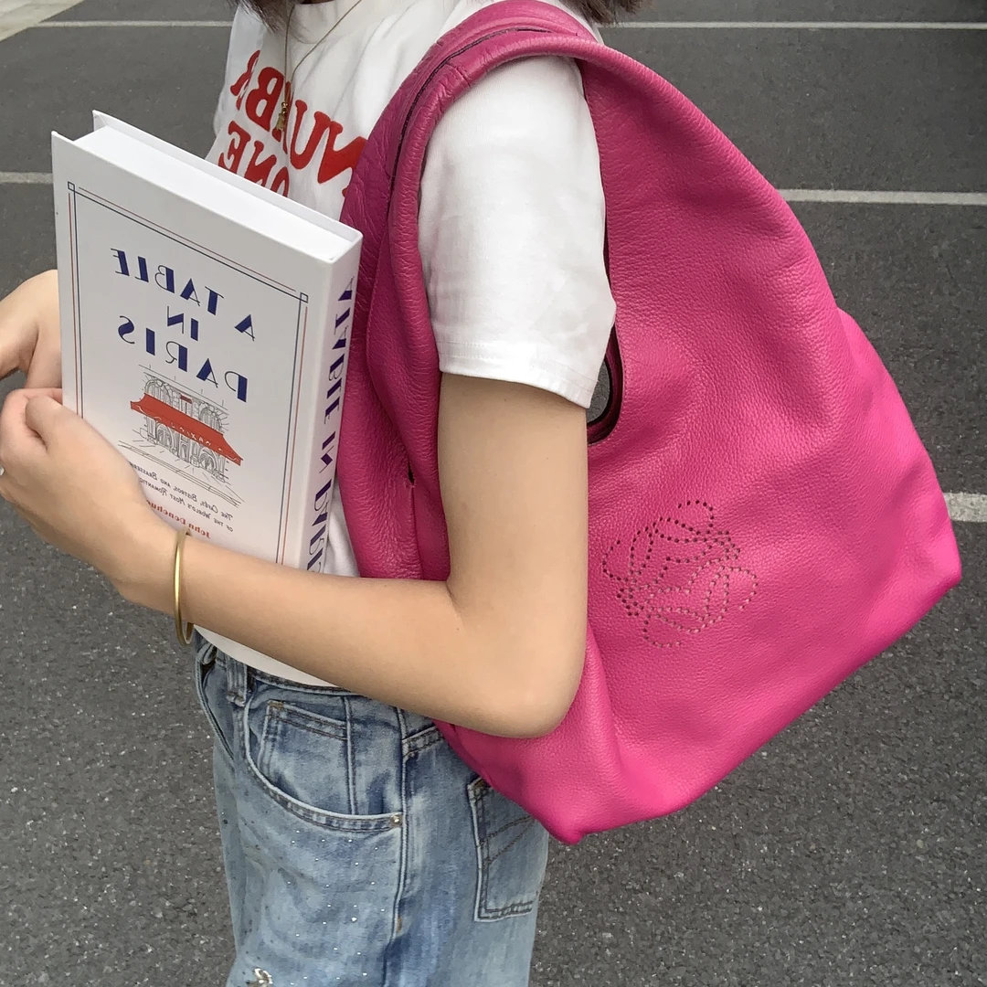 95新 LOEWE/罗意威 玫粉色单肩垃圾袋中号