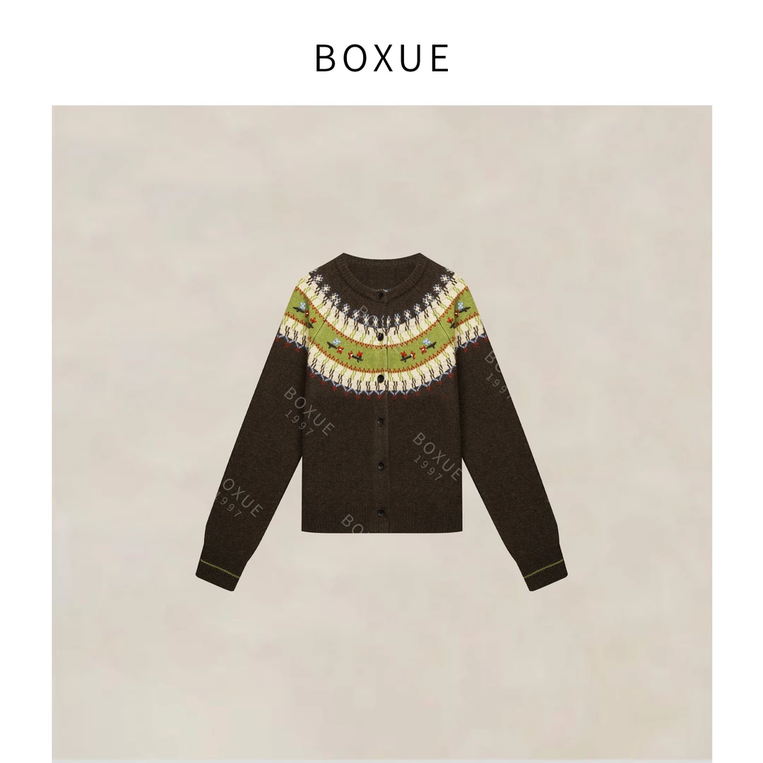 BOXUE“沐野”2025秋冬费尔岛绵羊.毛山羊.绒轻奢 外套#251115W6635