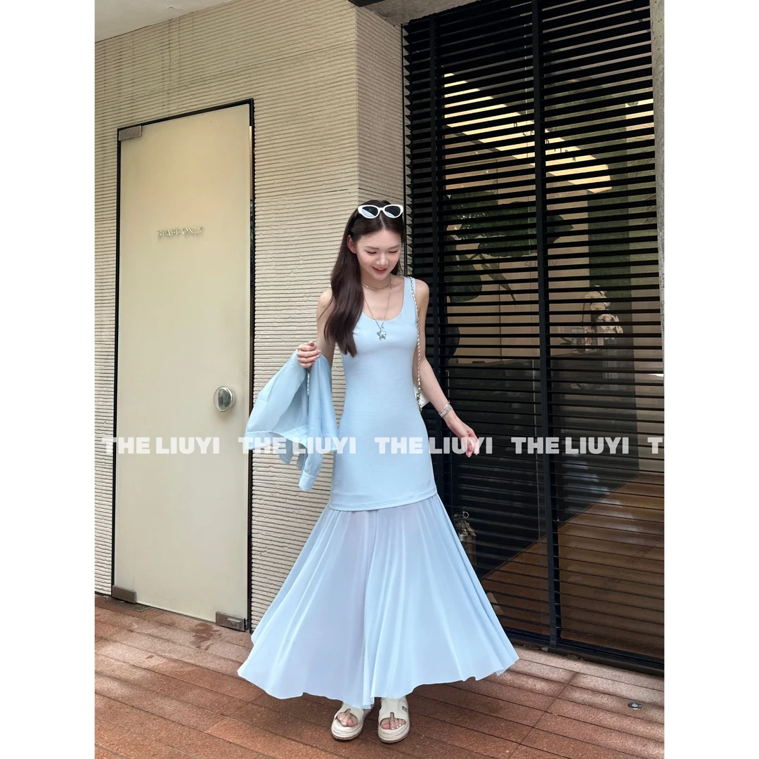 【LIUYI】浅海湾~夏季韩系气质无袖拼接连衣裙56026