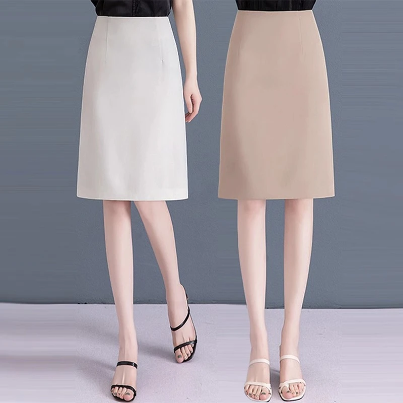 高腰西装半身裙中长款女夏2025小个子开叉一步裙a字直筒包臀裙