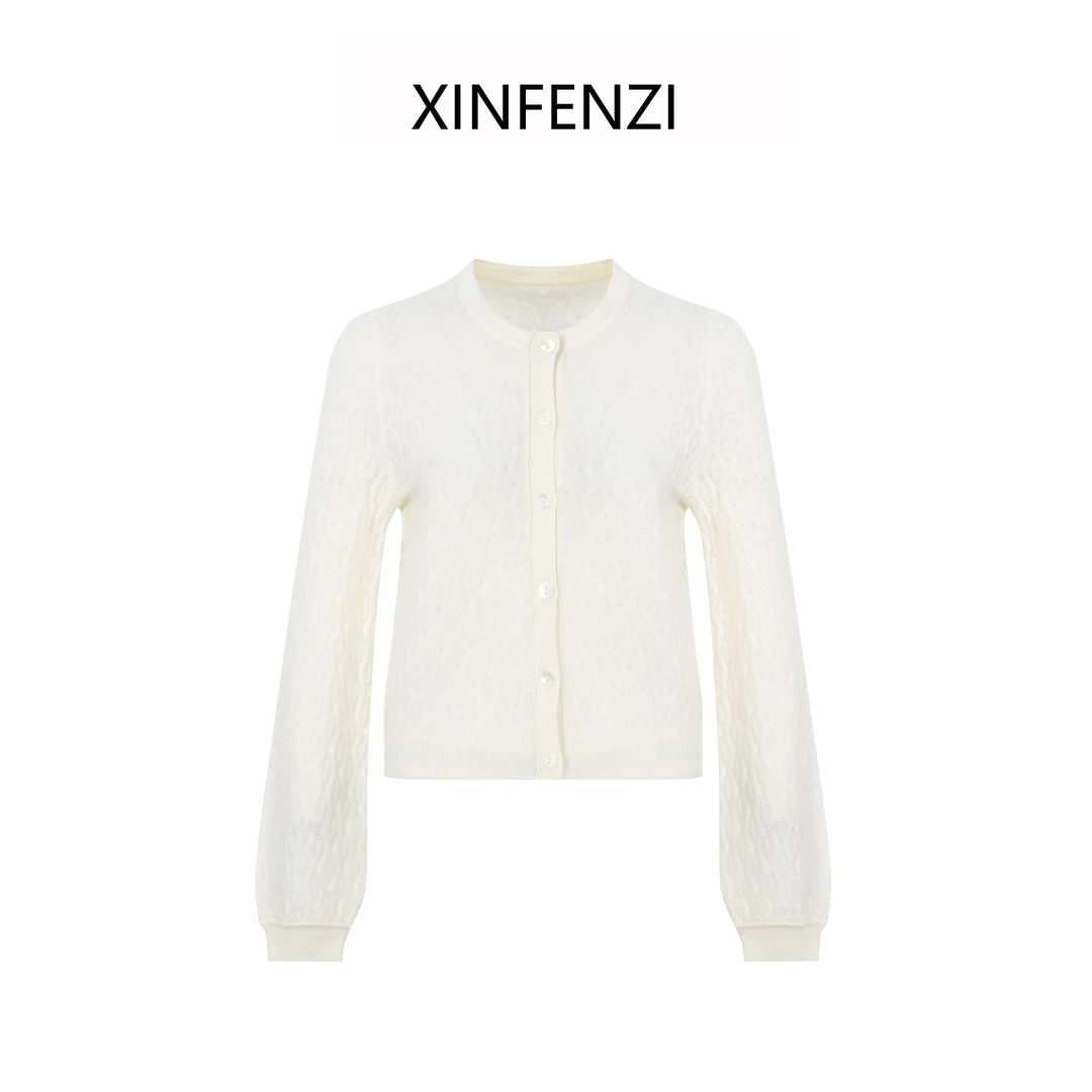 【小舟曲】XINFENZI 小圆领气质通勤羊毛开衫毛衣 35575