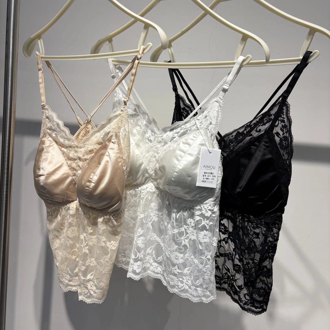 6810春夏新款缎面蕾丝吊带抹胸女聚拢一体透气时尚美背内衣