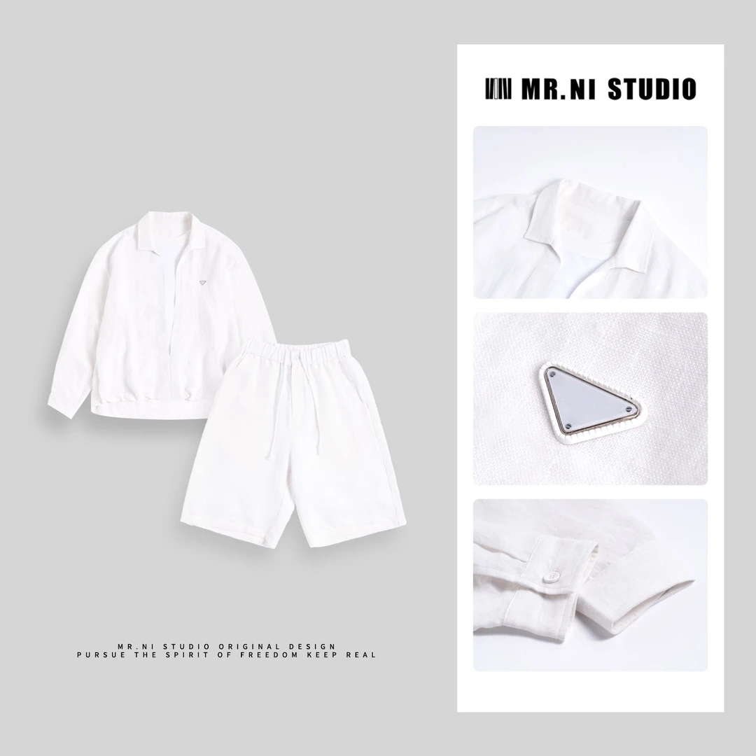 MR.NI/倪先生「贵公子」高级老钱风亚麻天丝假两件长袖大V领套头衫