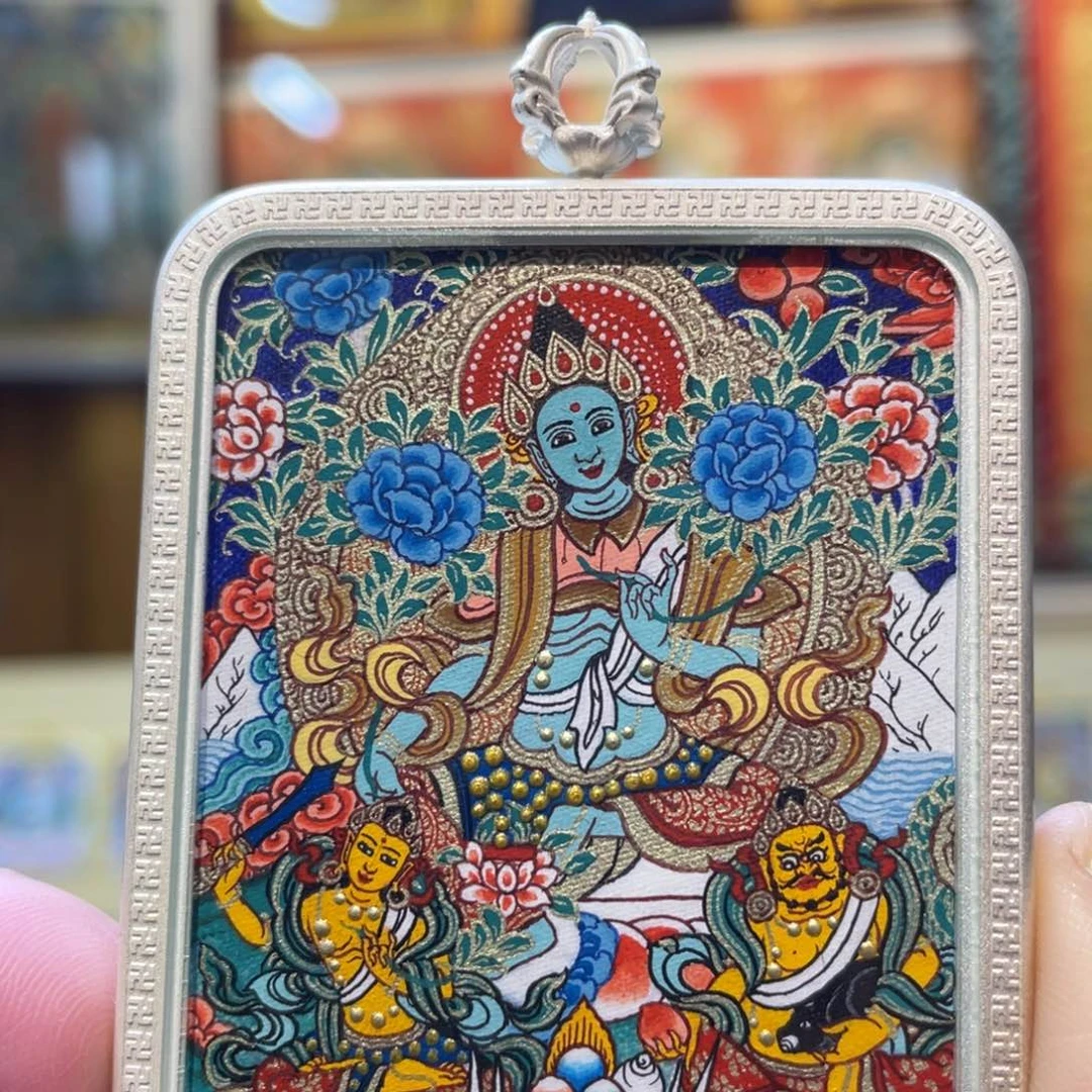 吊坠热贡纯手绘唐卡绿度母