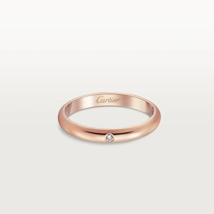 99新 Cartier/卡地亚 18k玫瑰金光圈带钻 1895系列 窄版戒指