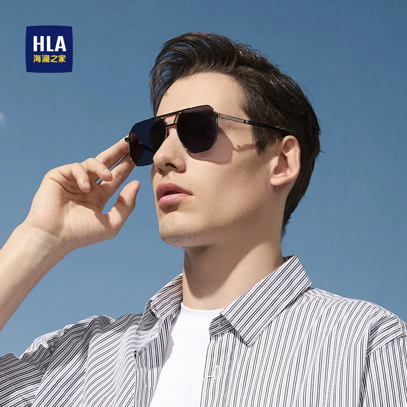 HLA/海澜之家网红飞行员偏光太阳镜多边形开车驾驶墨镜男款