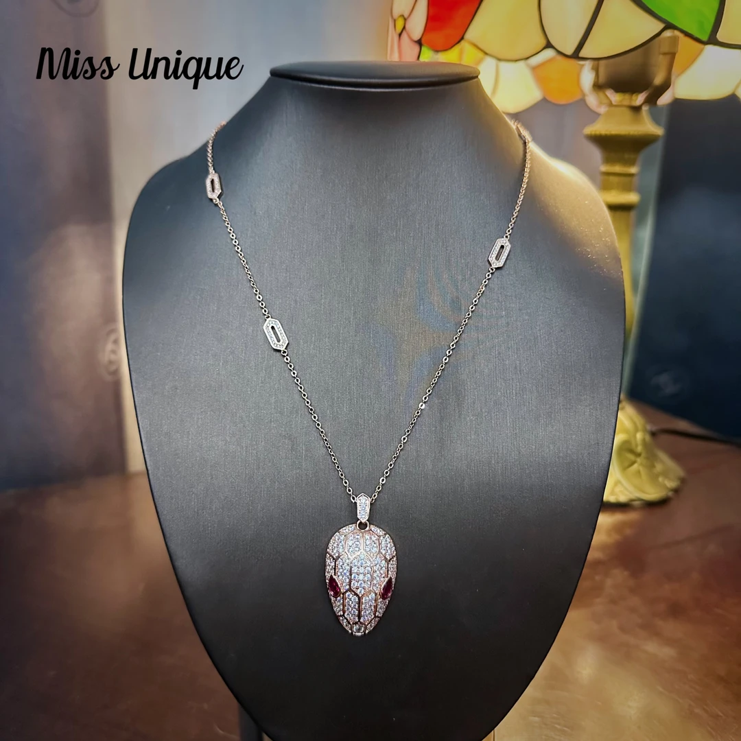 链子925银合成锆石  E9037金色红眼睛蛇头项链