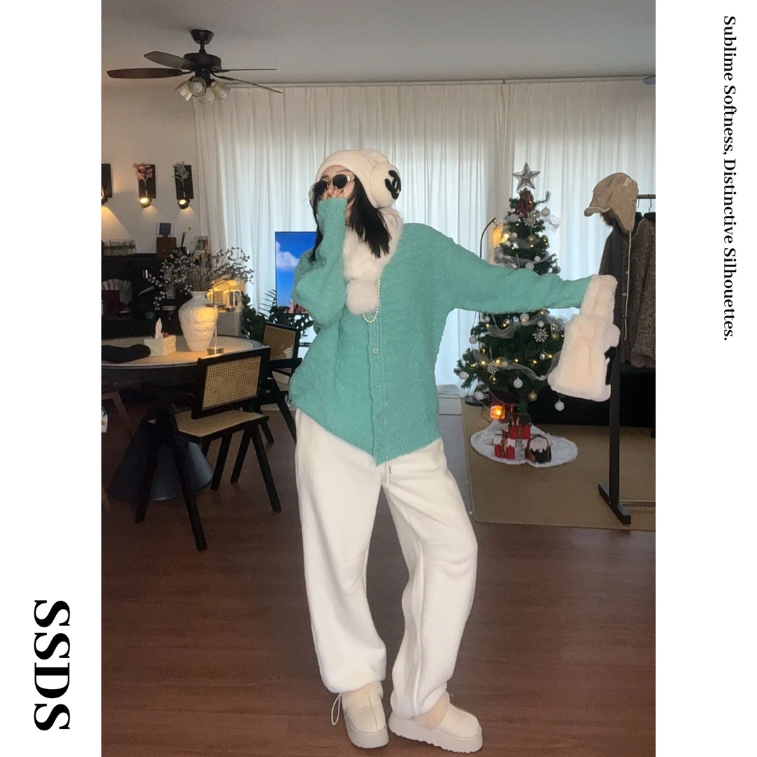 SSDS【纯净月光】羊毛混纺粗针反做设计宽松廓形圆领毛衣开衫外套