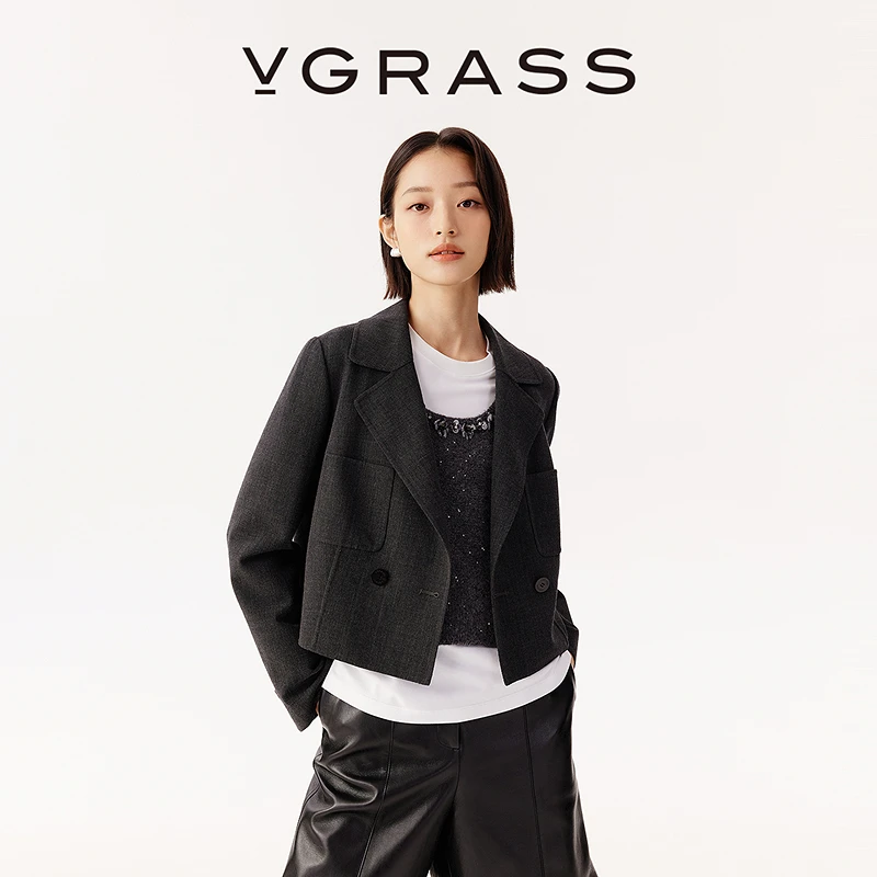 VGRASS25早秋新款手工复合双面工艺轻盈短箱廓型西装外套女