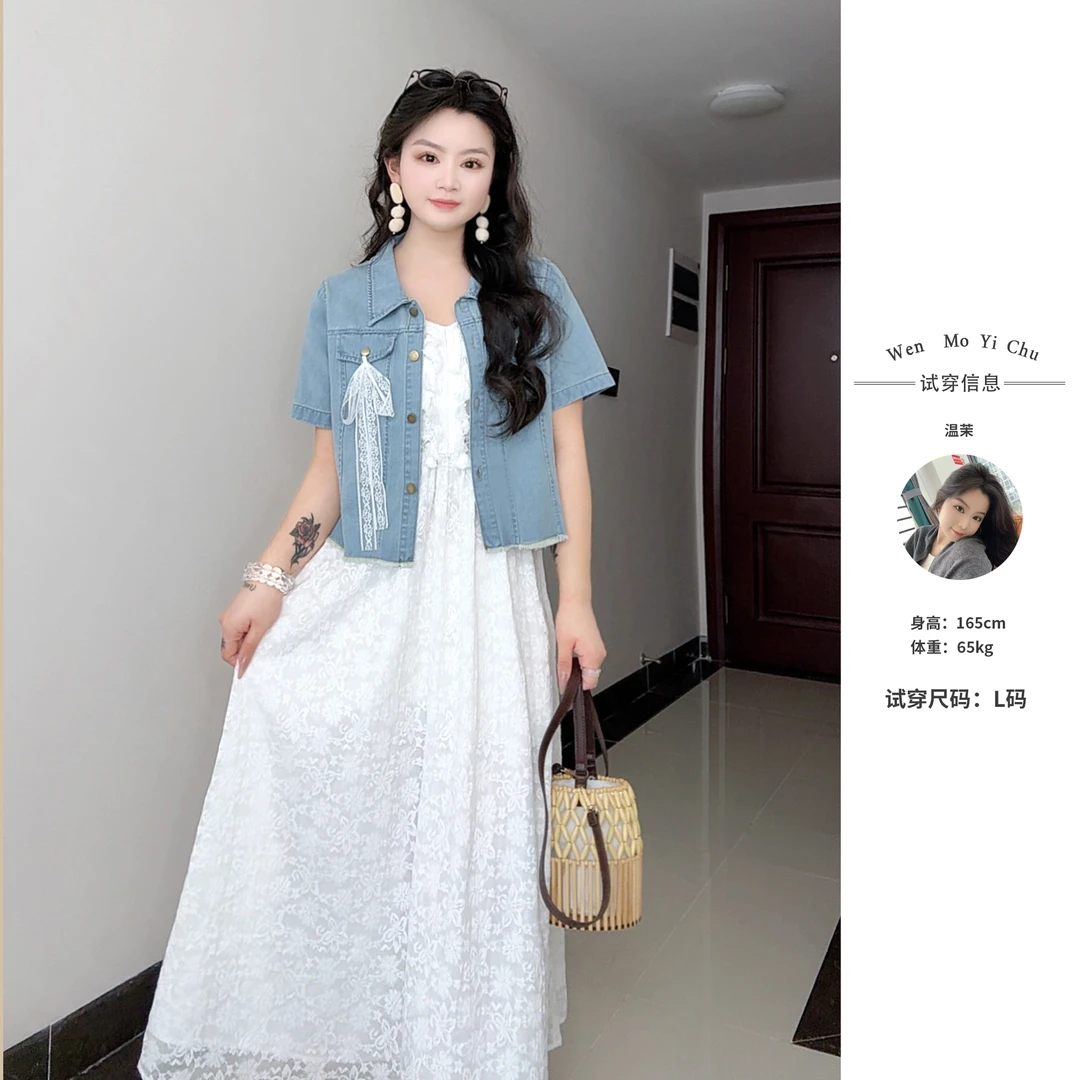 【温茉】新款复古做旧好穿万能搭柔软宽松显瘦牛仔短袖外套-242388