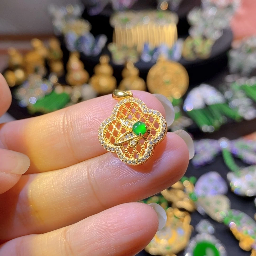 吊坠(不含链)银S925镶嵌翡翠