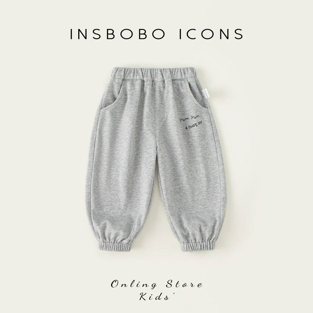INSbobo儿童休闲裤子春秋新品宽松休闲印花字母运动卫裤CK85073