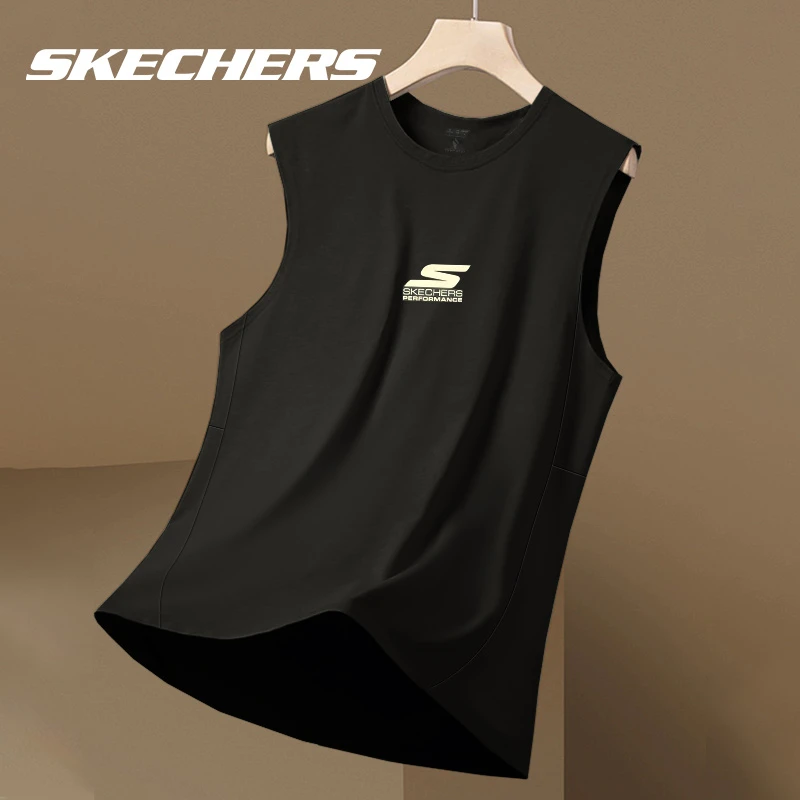 斯凯奇速干无袖背心男夏季透气上衣休闲健身显肌运动短袖冰丝T恤