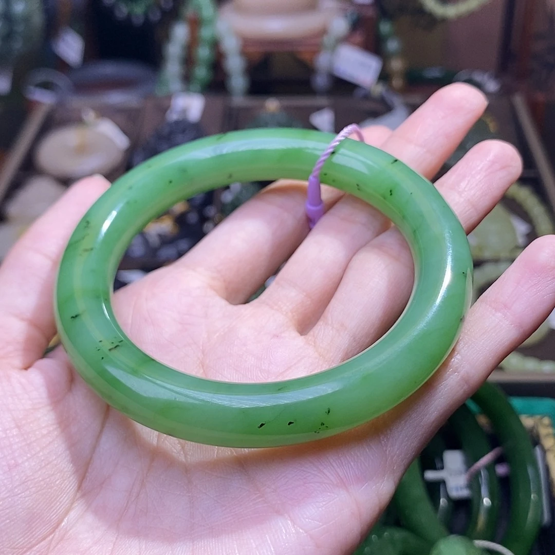 和田玉未镶嵌颈饰碧玉乌兰海圆条手镯55圈口