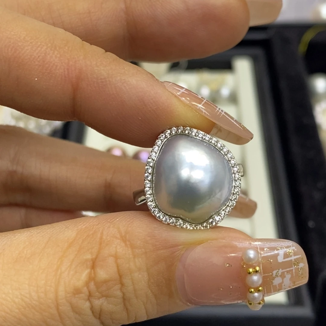 戒指海水珍珠银S925镶嵌