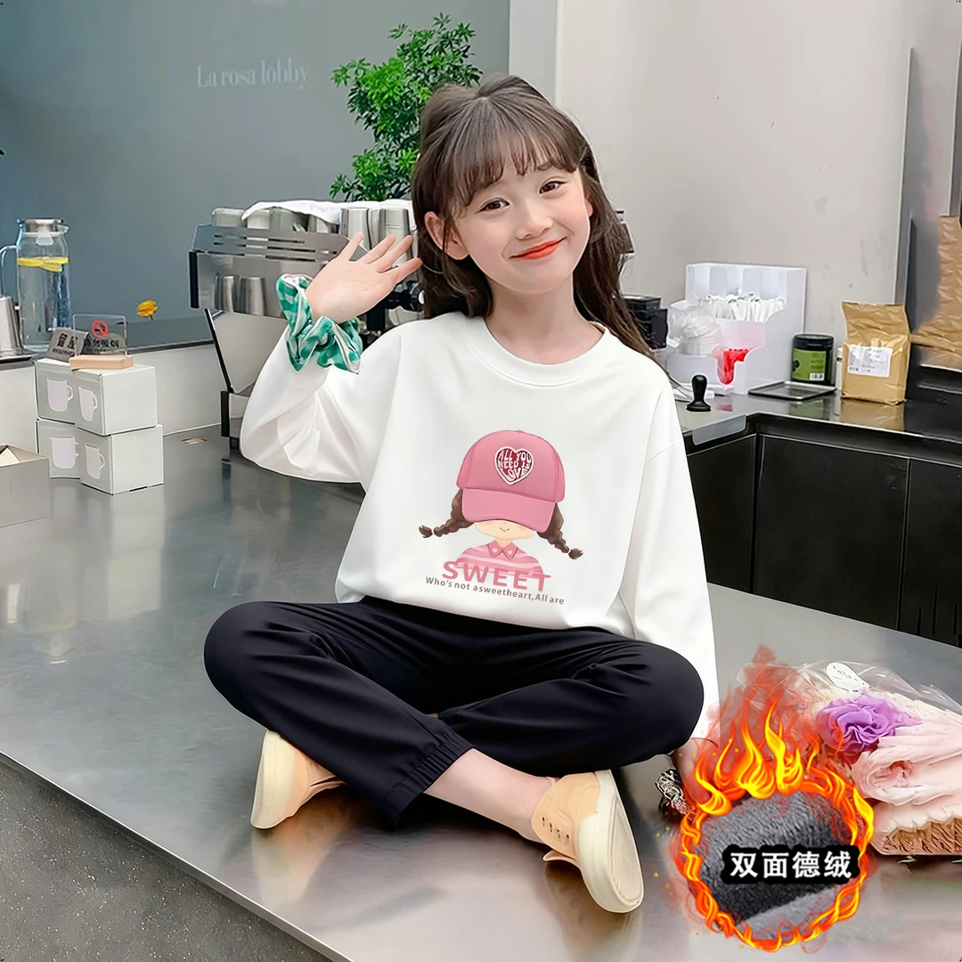 女童德绒长袖2025秋冬新款儿童洋气设计感上衣中大童宽松T恤冬装