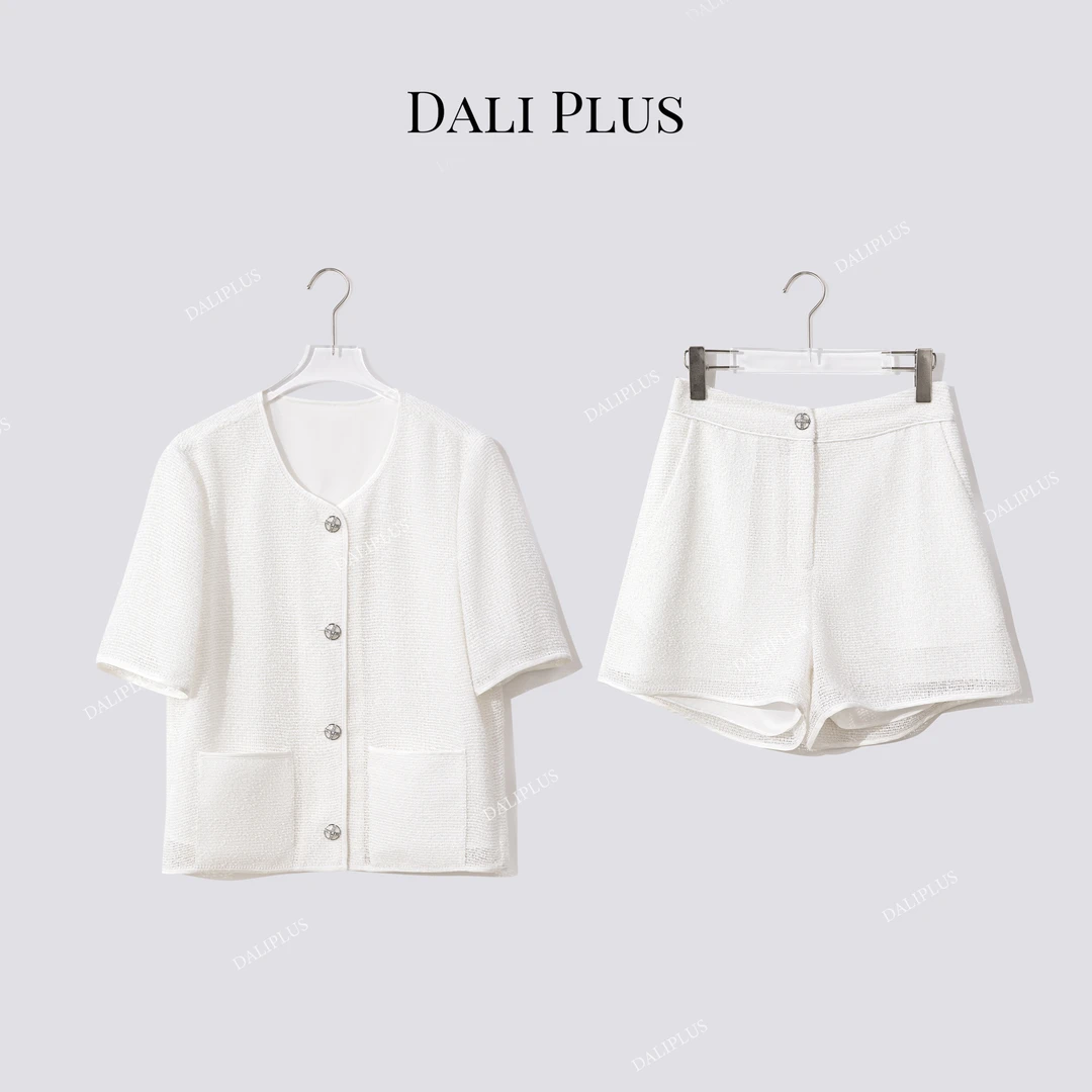 DALI PLUS“套装系列”醋酸真丝轻薄休闲短袖外套+短裤-D5YR0018