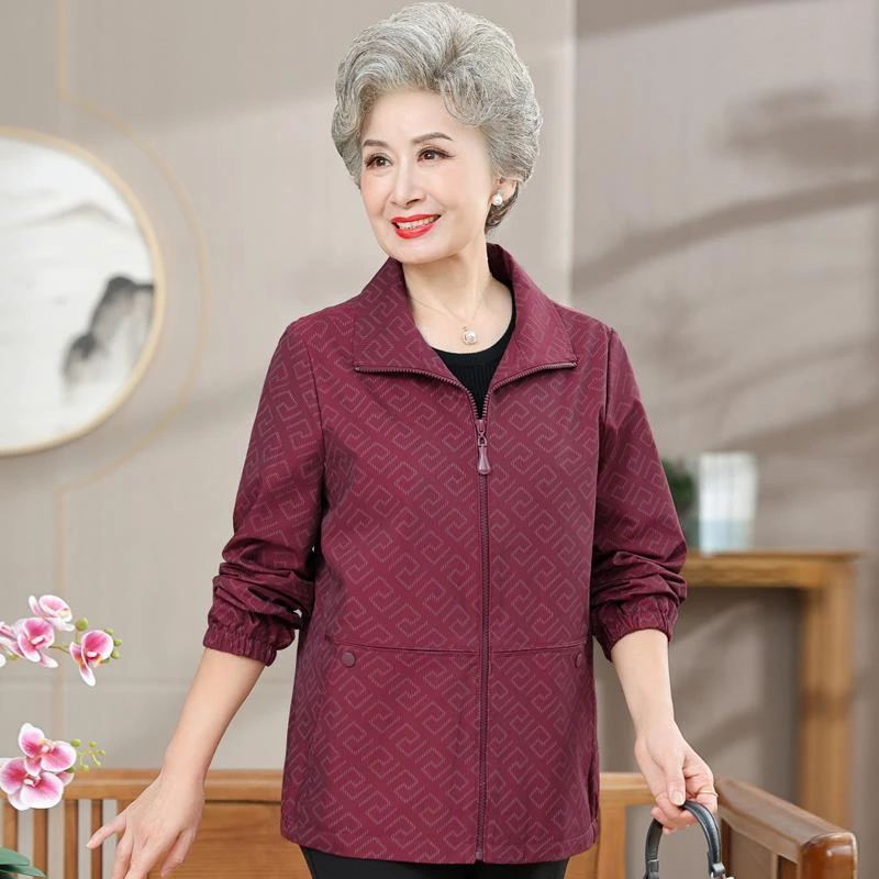 皮尔卡丹老年人秋装女薄外套60岁70妈妈太太短款风衣奶奶春秋衣服