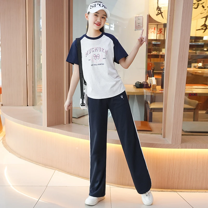 女童夏装短袖套装2025新款超好看青少年洋气时尚初高中生两件套