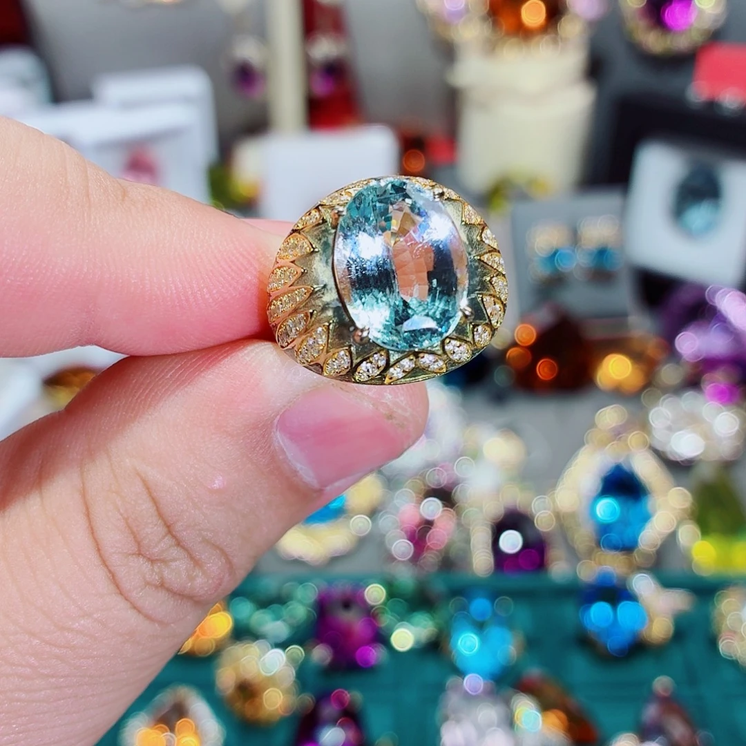 银S925镶嵌戒指托帕石