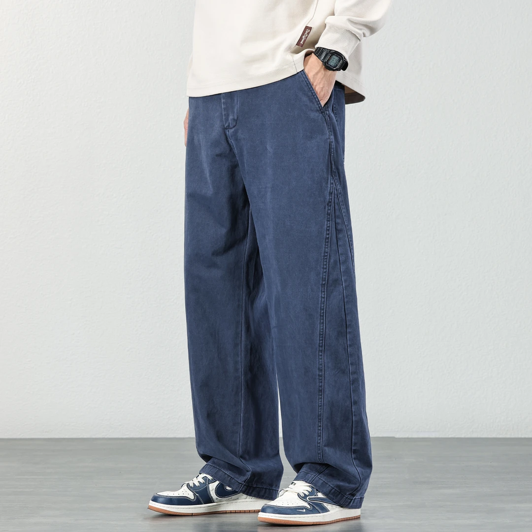 日系复古直筒长裤男士2025秋冬纯棉阔腿宽松休闲裤子潮牌百搭男裤