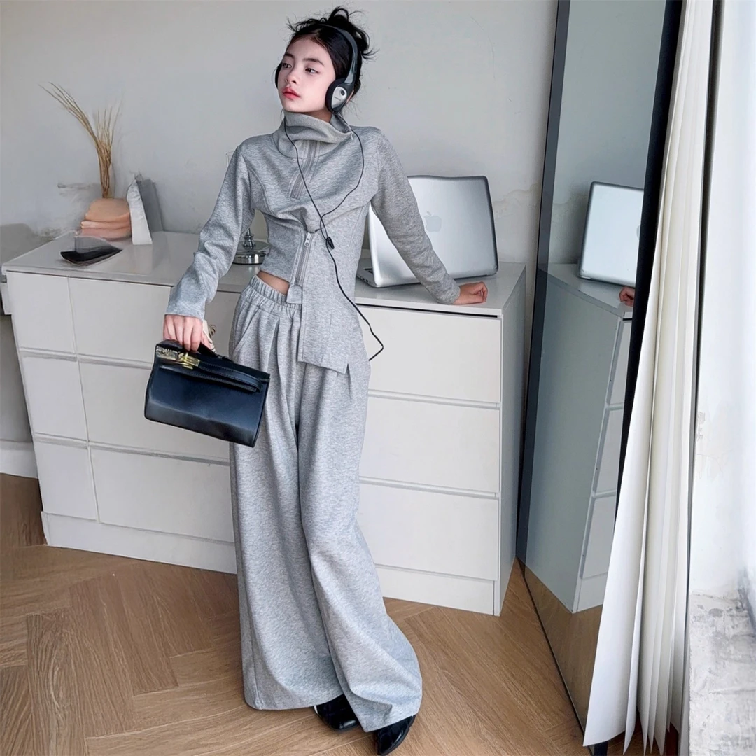 女童秋季套装2025新款休闲运动风ins风设计感不规则洋气拉链卫衣