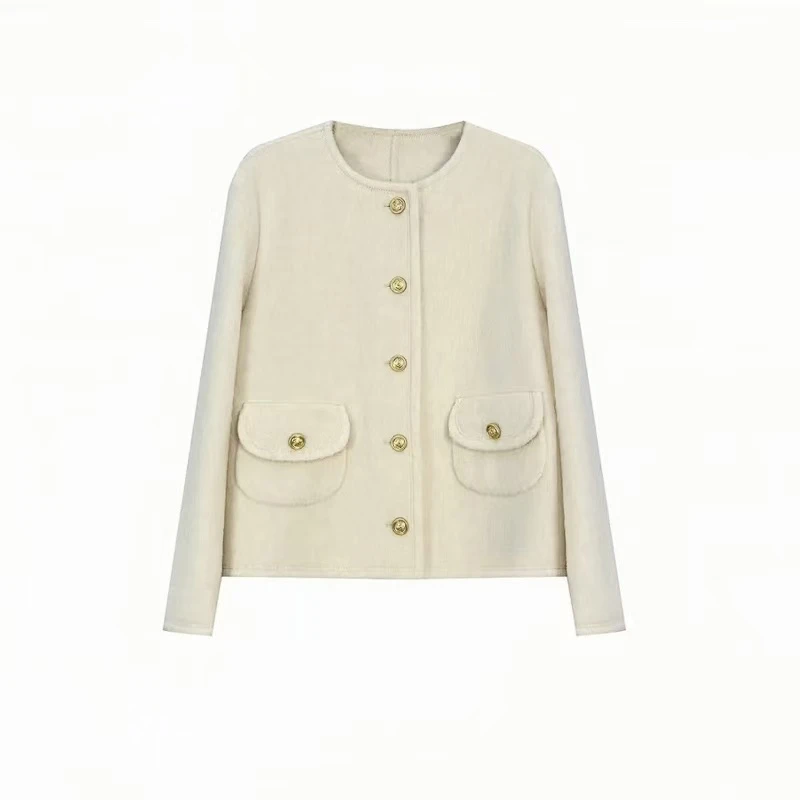 小香风羊毛大衣女春秋毛呢外套高级感小个子双面呢子短款大衣F-18