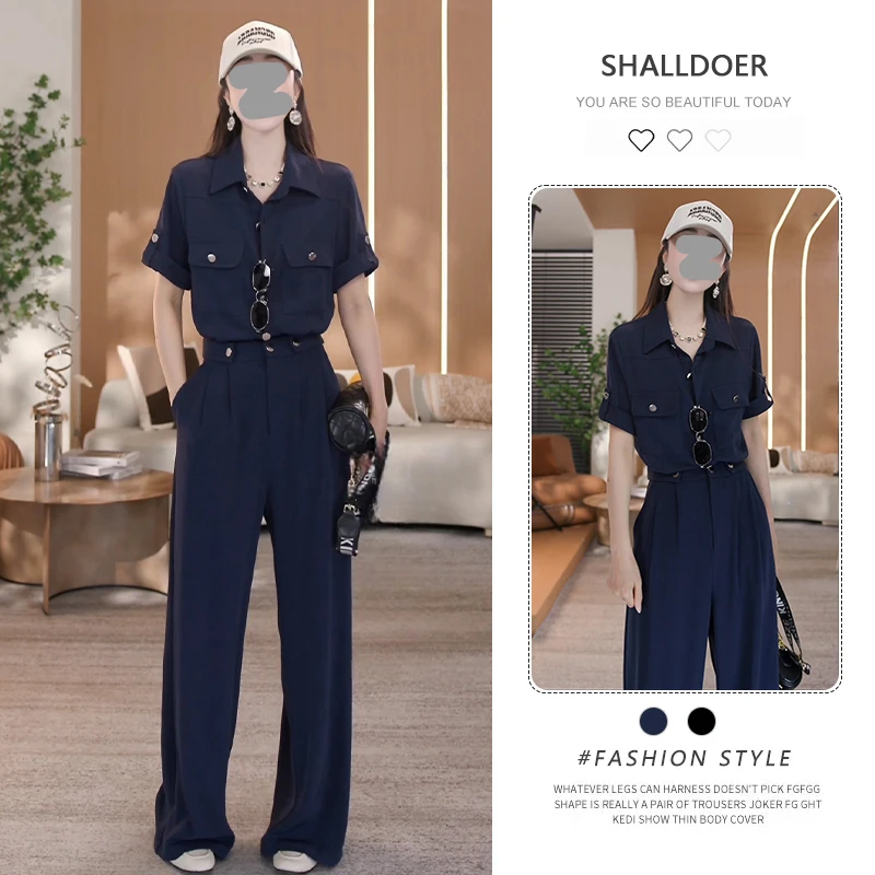 2025年夏季新款帅气双口袋排扣前开扣连体裤百搭女士显瘦小众潮流