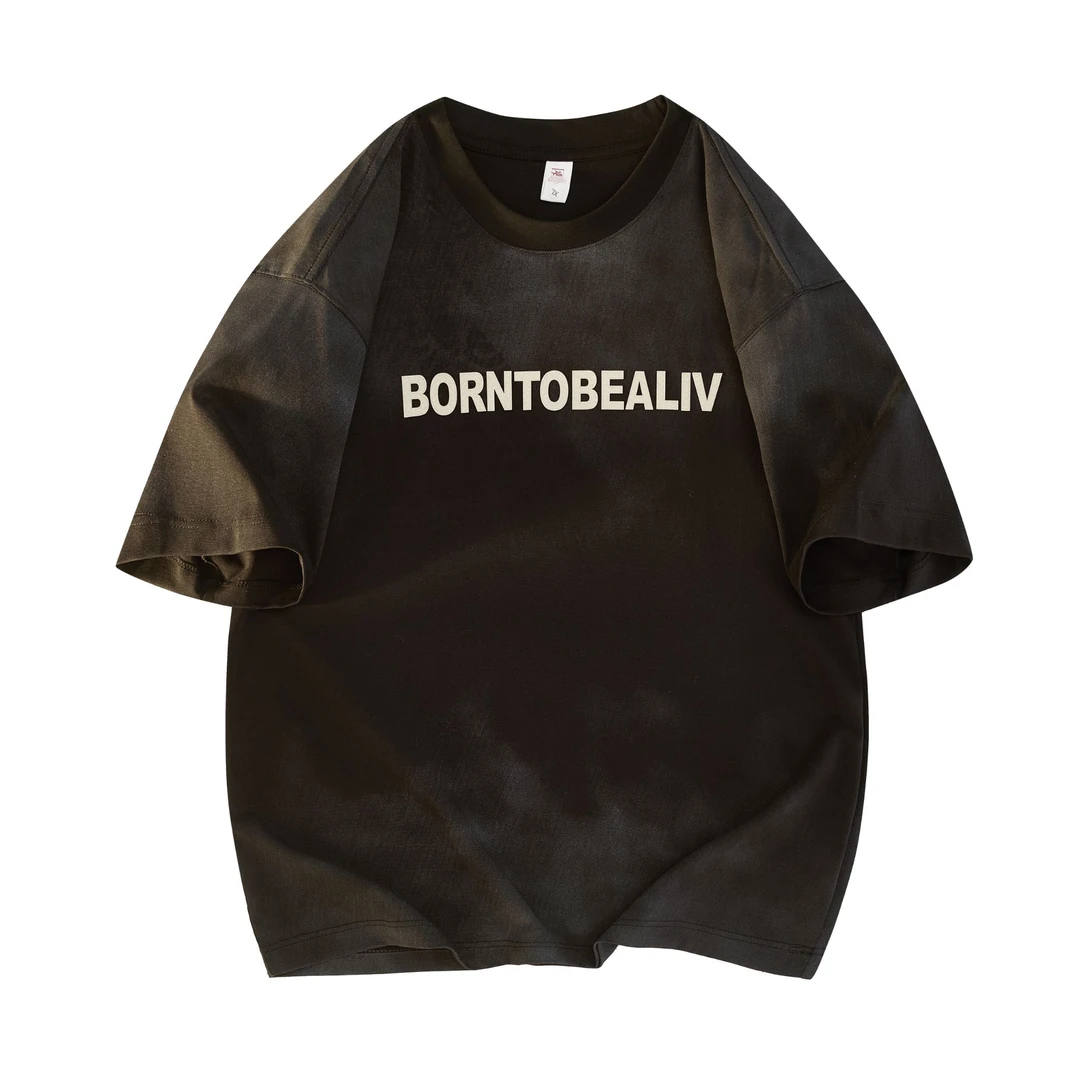 复古渐变色系短袖男士夏季宽松重磅冰感棉情侣短T恤 NS02 76163