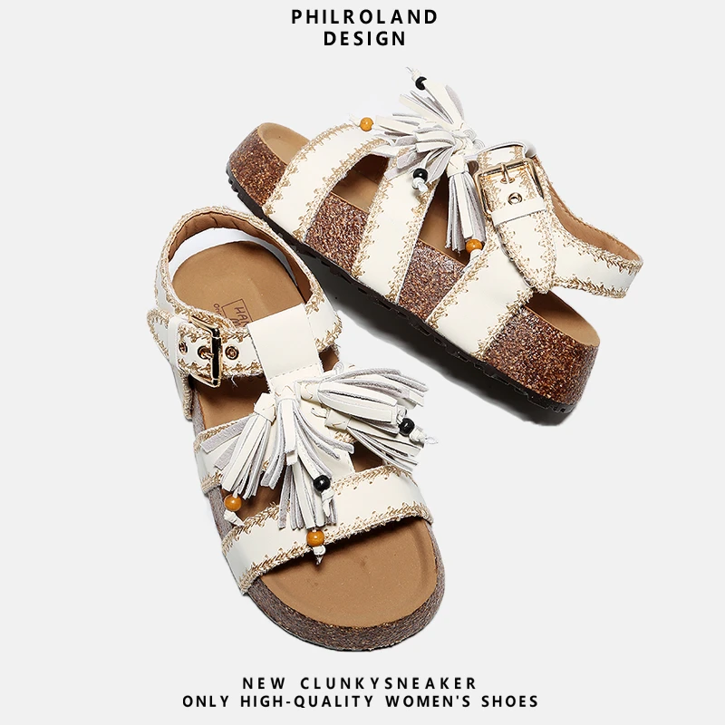 夏季露趾凉鞋女2025新款民族风流苏罗马厚底刺绣沙滩勃肯凉拖鞋潮