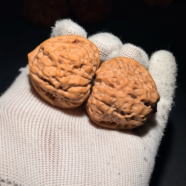 882三角桩延庆水晶皮金蟾蛤蟆头文玩核桃尺寸:边38肚41高35