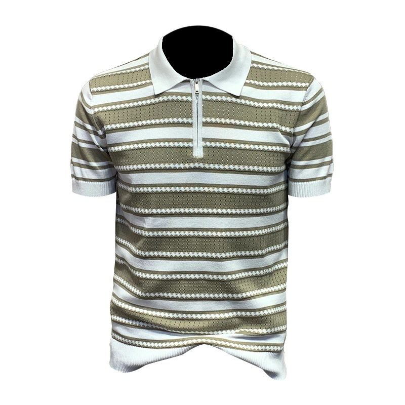 梵基弗奈高端轻奢POLO衫男士夏季新款修身潮流撞色条纹翻领短袖衫