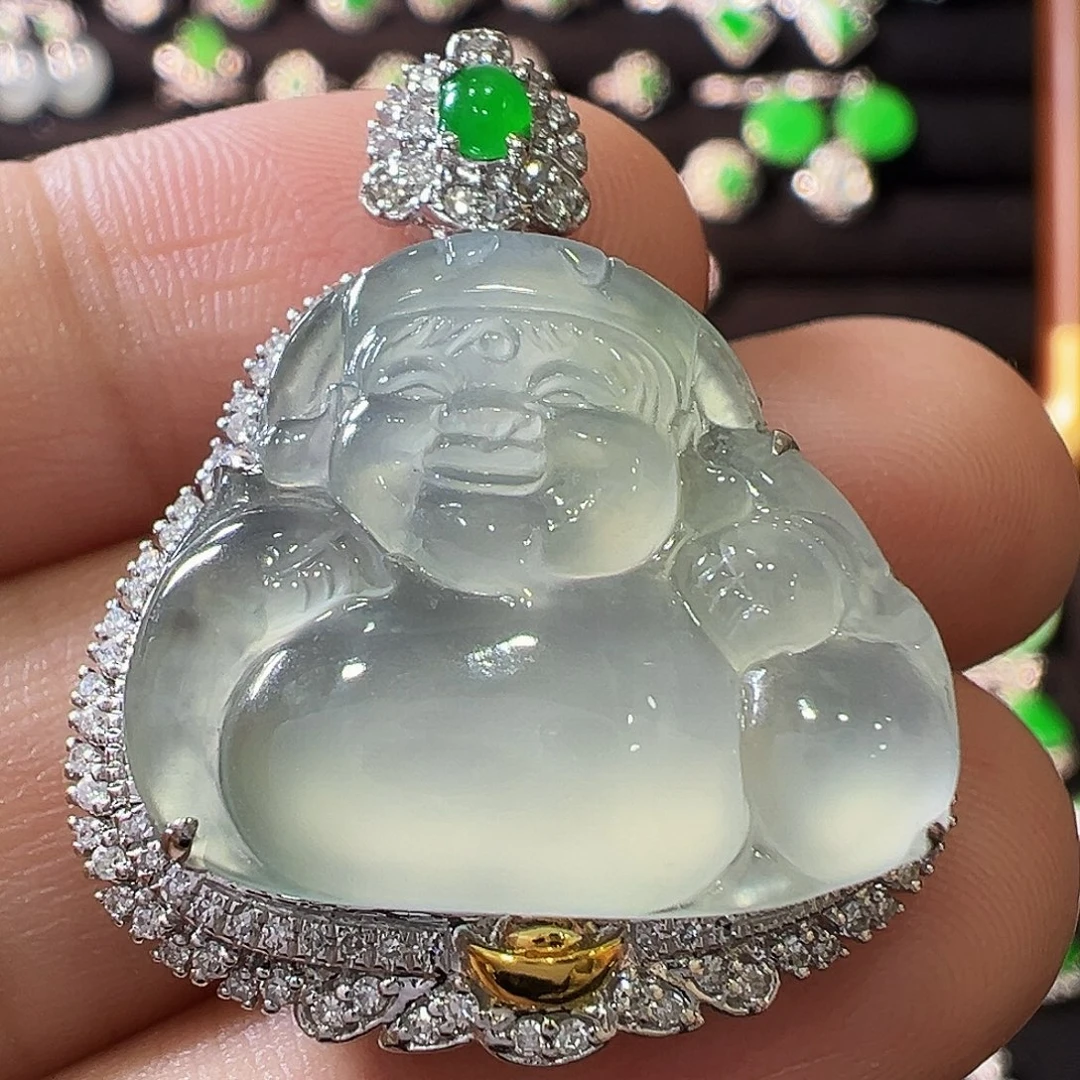 吊坠(不含链)18K金镶嵌翡翠
