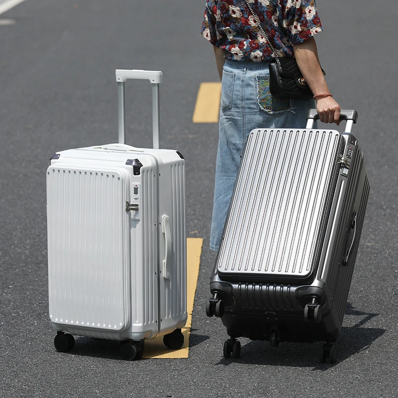 新款大容量侧开铝框行李箱五轮登机20寸拉杆箱防爆拉链28寸密码箱
