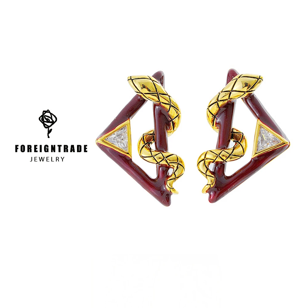 brez 铜合金珐琅耳饰 NEW设计师款红梦灵蛇耳钉~D6864明