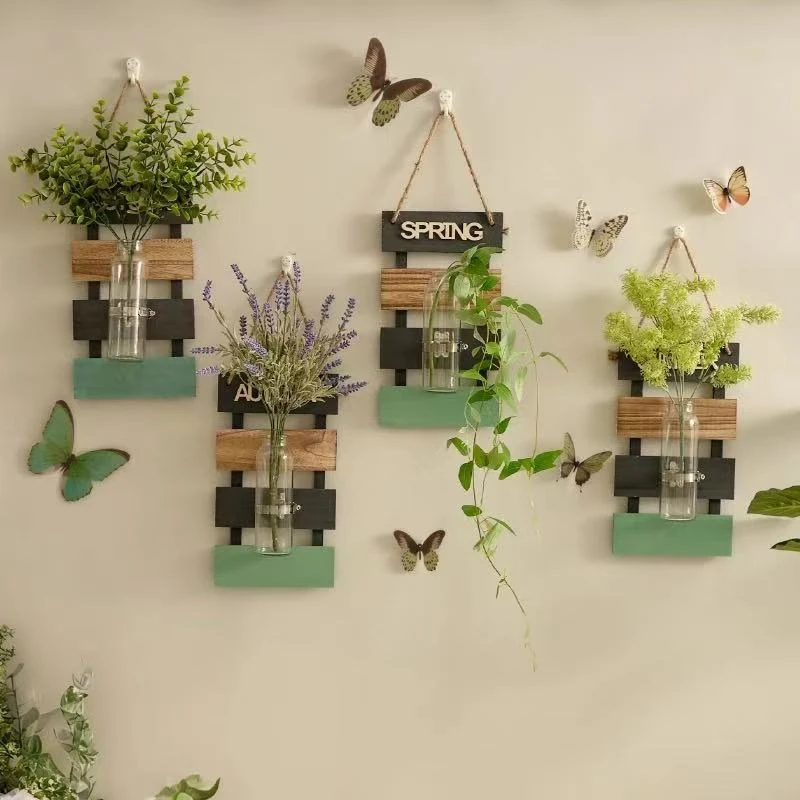新款木质墙面壁饰玄关卧室餐厅客厅装饰挂件免打孔绿植水培壁挂