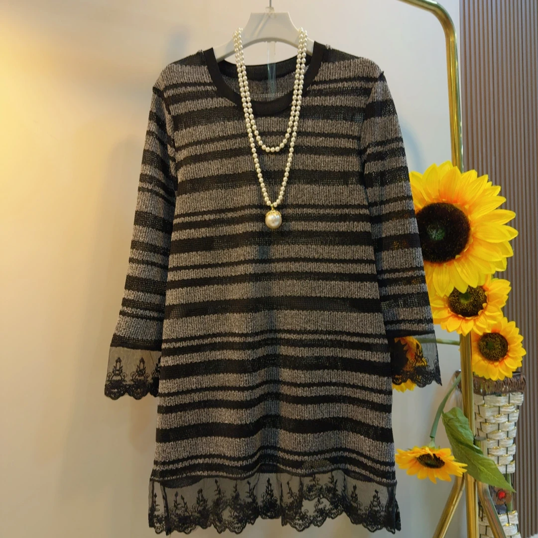 DXJ时尚洋气显瘦中长款宽松型圆领连衣裙