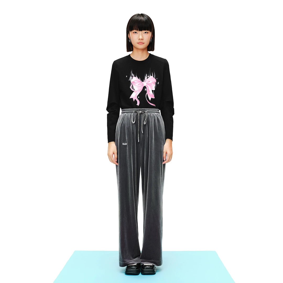 SALT.P可颜 春季梦幻感蝴蝶结打褶袖型百搭针织衫AC34160030