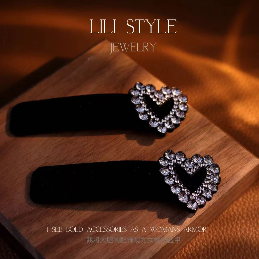 轻奢典雅黑色丝绒发夹植绒气质女侧边刘海夹头发饰品K1044