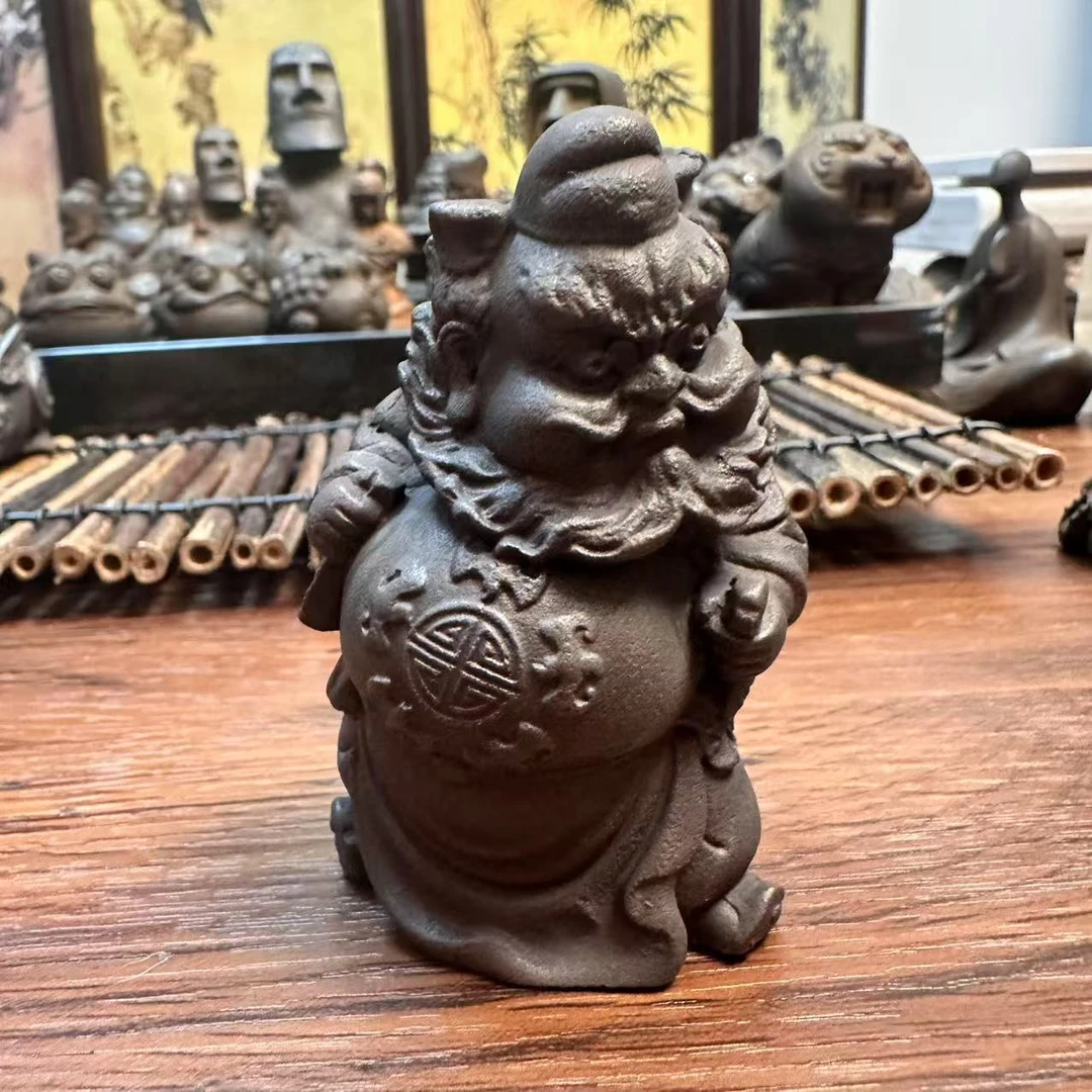 铸铁创意天师钟馗令牌佩剑人物潮玩摆件小众茶宠自然成色装饰工艺