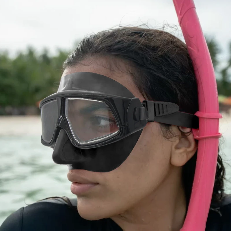 【送黑盒子】人鱼大神自由潜水平面镜大框防雾护鼻一体防呛水潜面镜